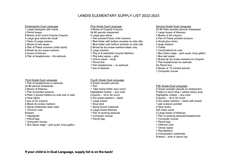 DLI Supply List 