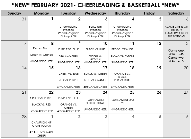 Basketball & Cheer Schedule