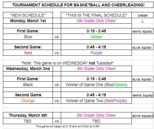 Basketball Tournament Schedule