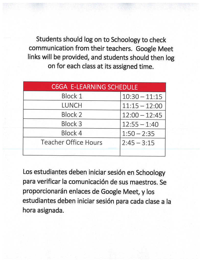 E Learning Day Schedule