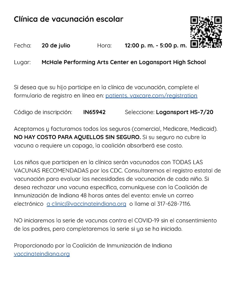 School Immunization Clinic Information Spanish