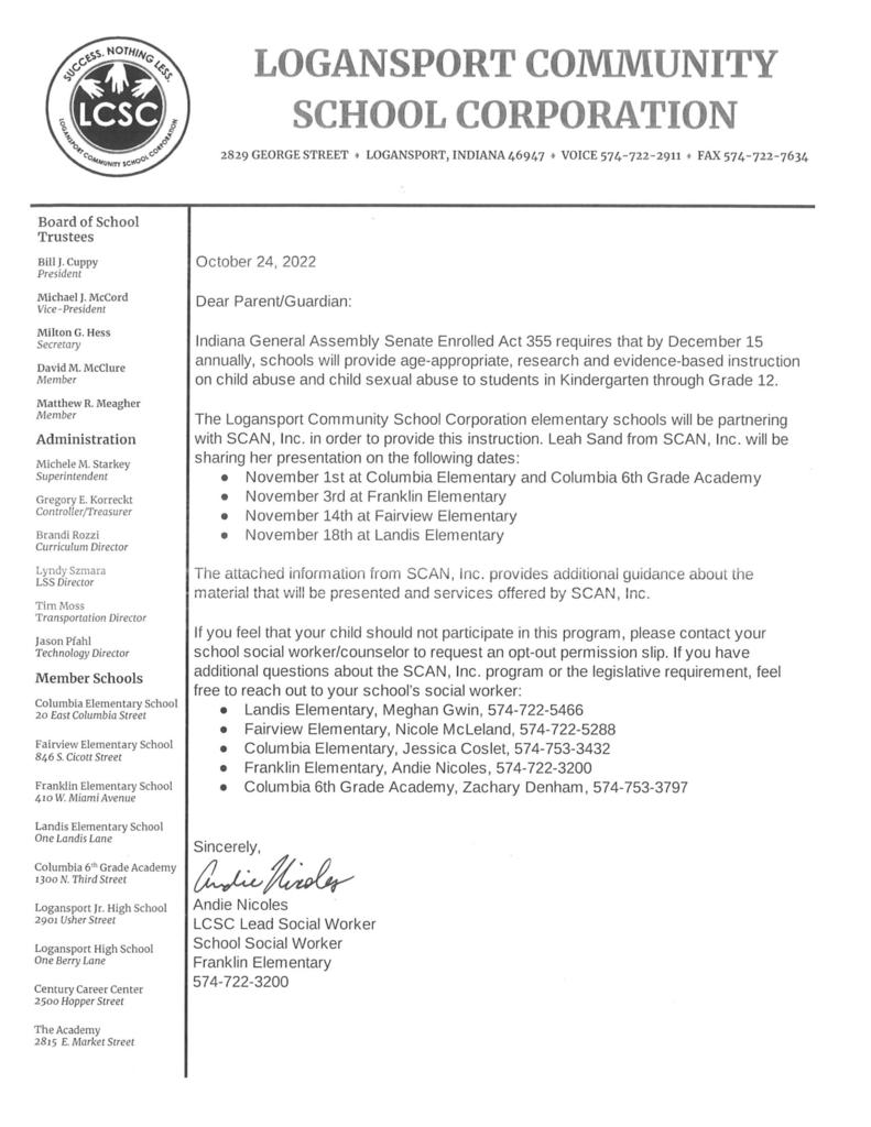 Body Safety Letter 