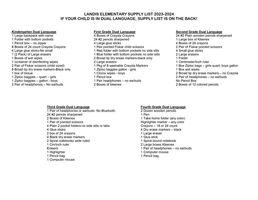 Landis Supply List  